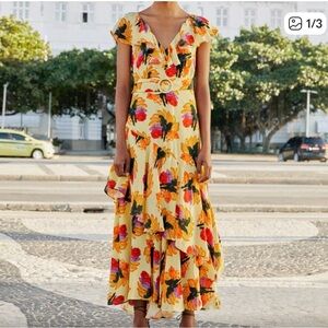 FARM Rio Yellow Floral Midi Dress